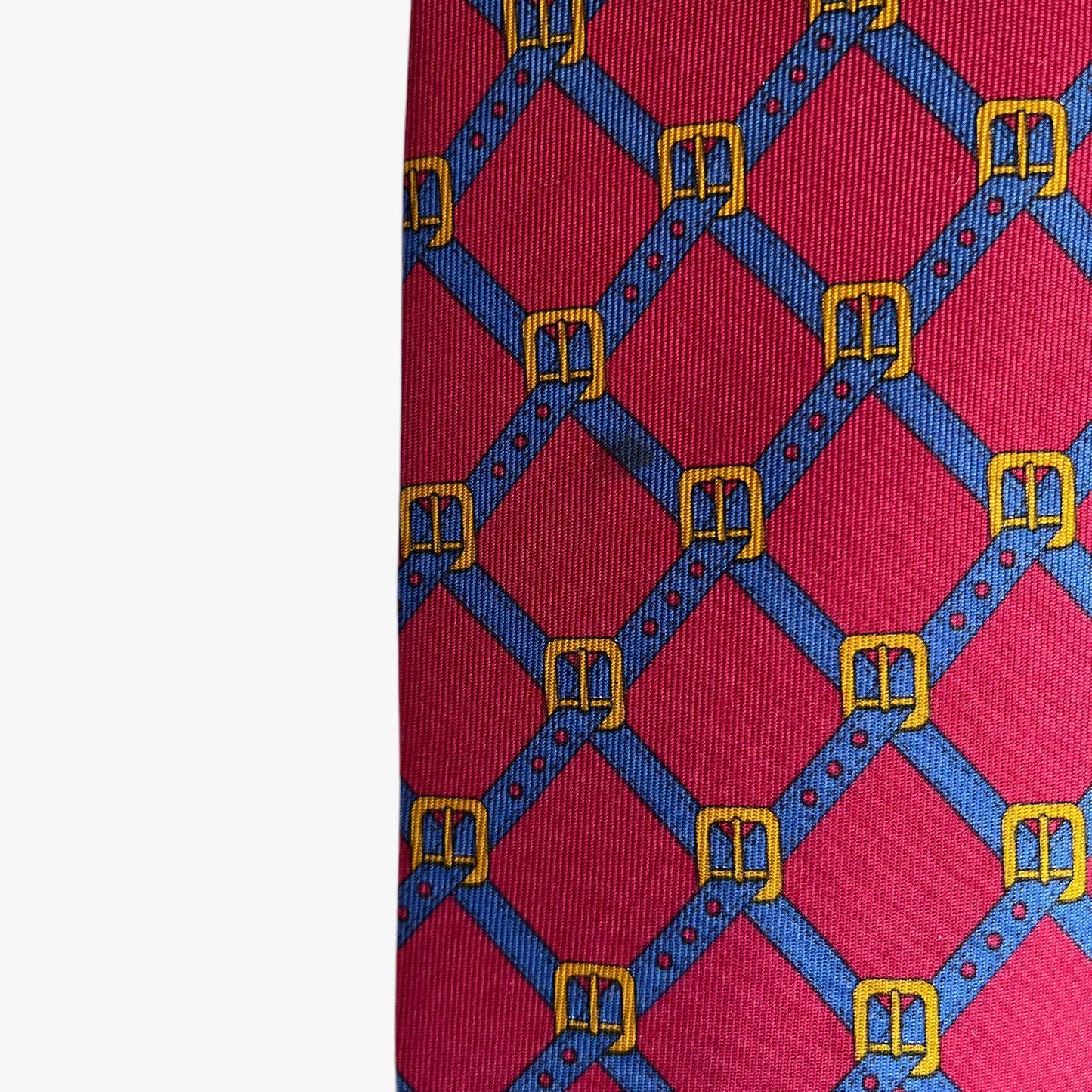 Vintage 90s Gucci Buckle Striped Print Red Silk Tie Wear - Casspios Dream