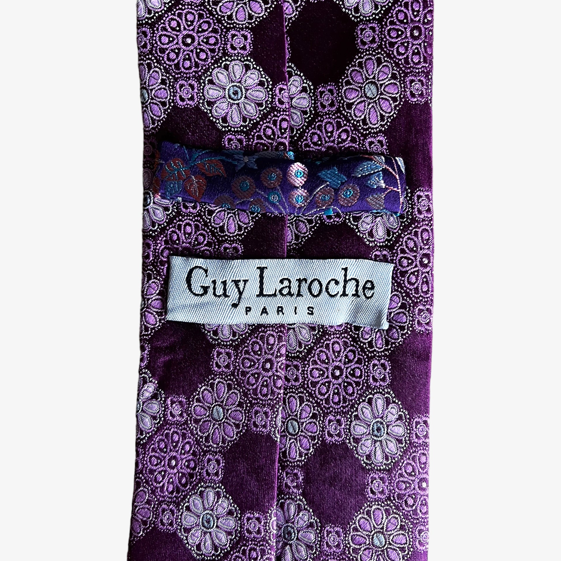 Vintage 90s Guy Laroche Abstract Floral Print Pink Silk Tie Label - Casspios Dream