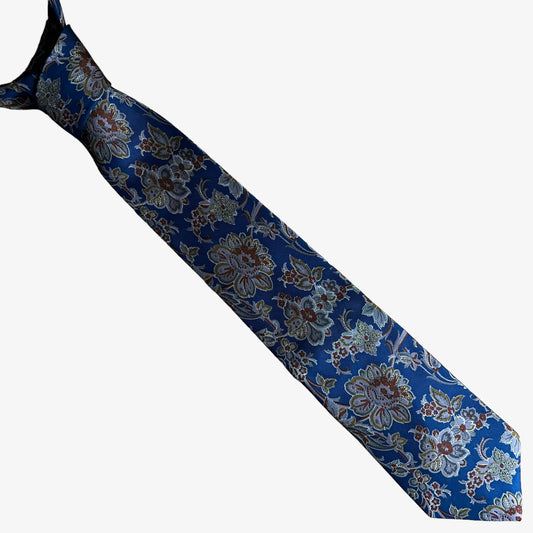Vintage 90s Harrods floral print navy silk tie.