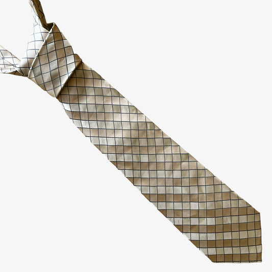Vintage 90s Hiroko Koshino Homme Gold Check Print Silk Tie - Casspios Dream