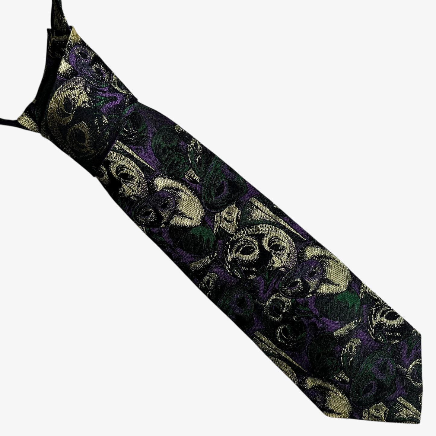 Vintage 90s Je Suis Masquerade Print Purple Silk Tie - Casspios Dream