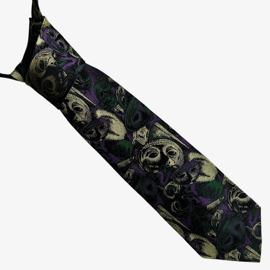 Vintage 90s Je Suis Masquerade Print Purple Silk Tie - Casspios Dream