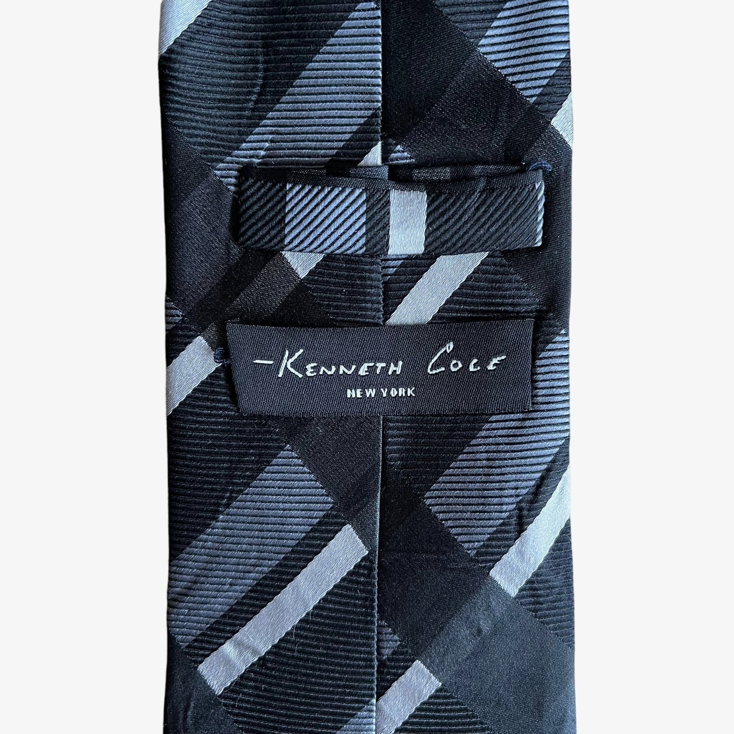 Vintage 90s Kenneth Cole Black & White Striped Silk Tie Label - Casspios Dream