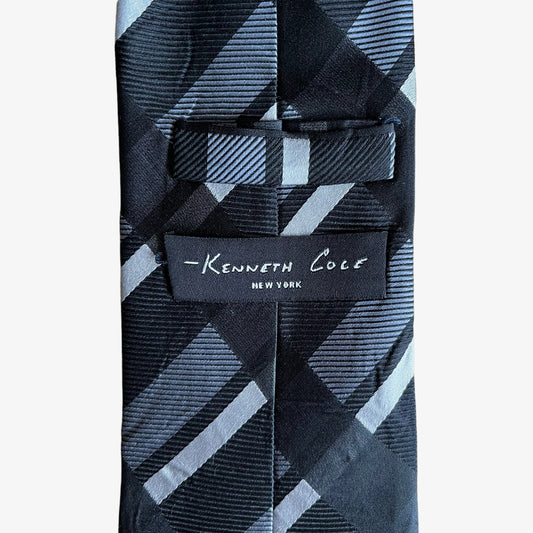Vintage 90s Kenneth Cole Black & White Striped Silk Tie Label - Casspios Dream