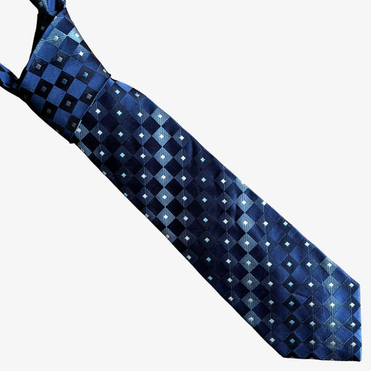 Vintage 90s Kenneth Cole Reaction Blue Abstract Check Silk Tie - Casspios Dream