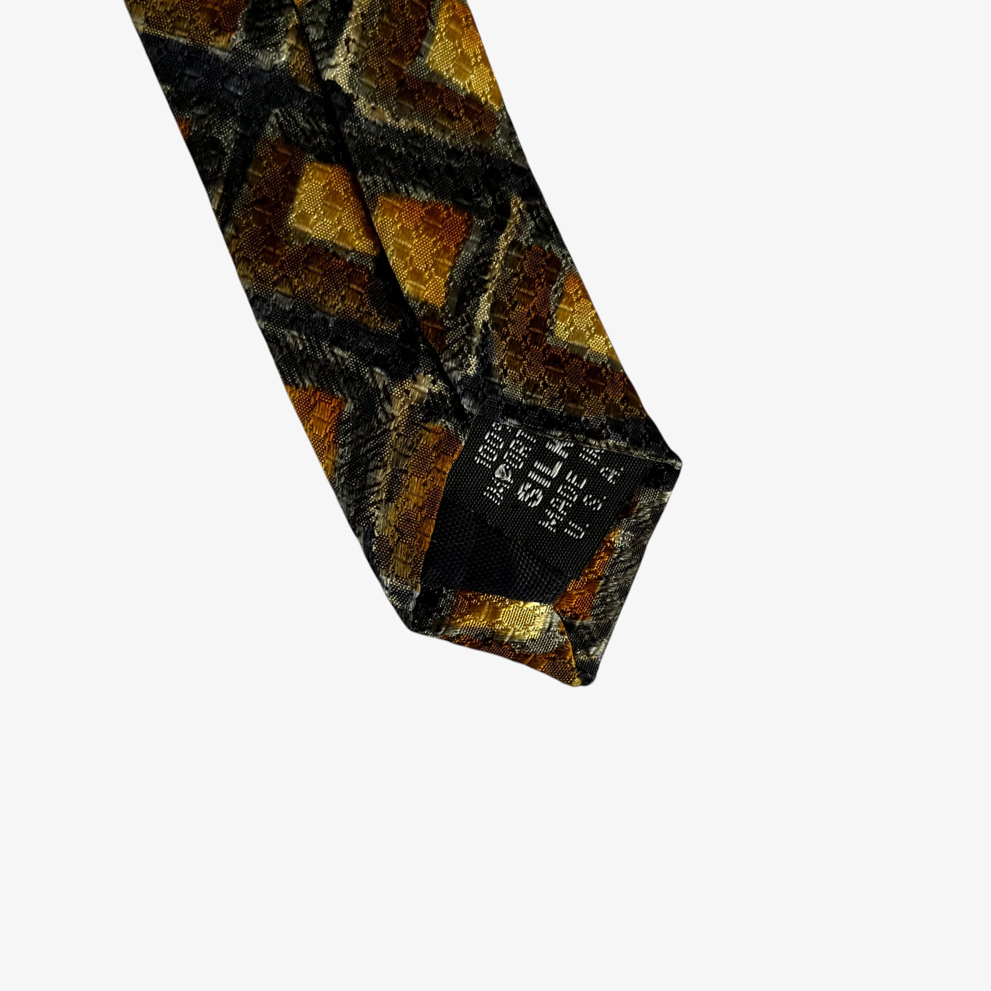 Vintage 90s Krizia Uomo Geometric Square Print Gold Silk Tie Made In USA - Casspios Dream