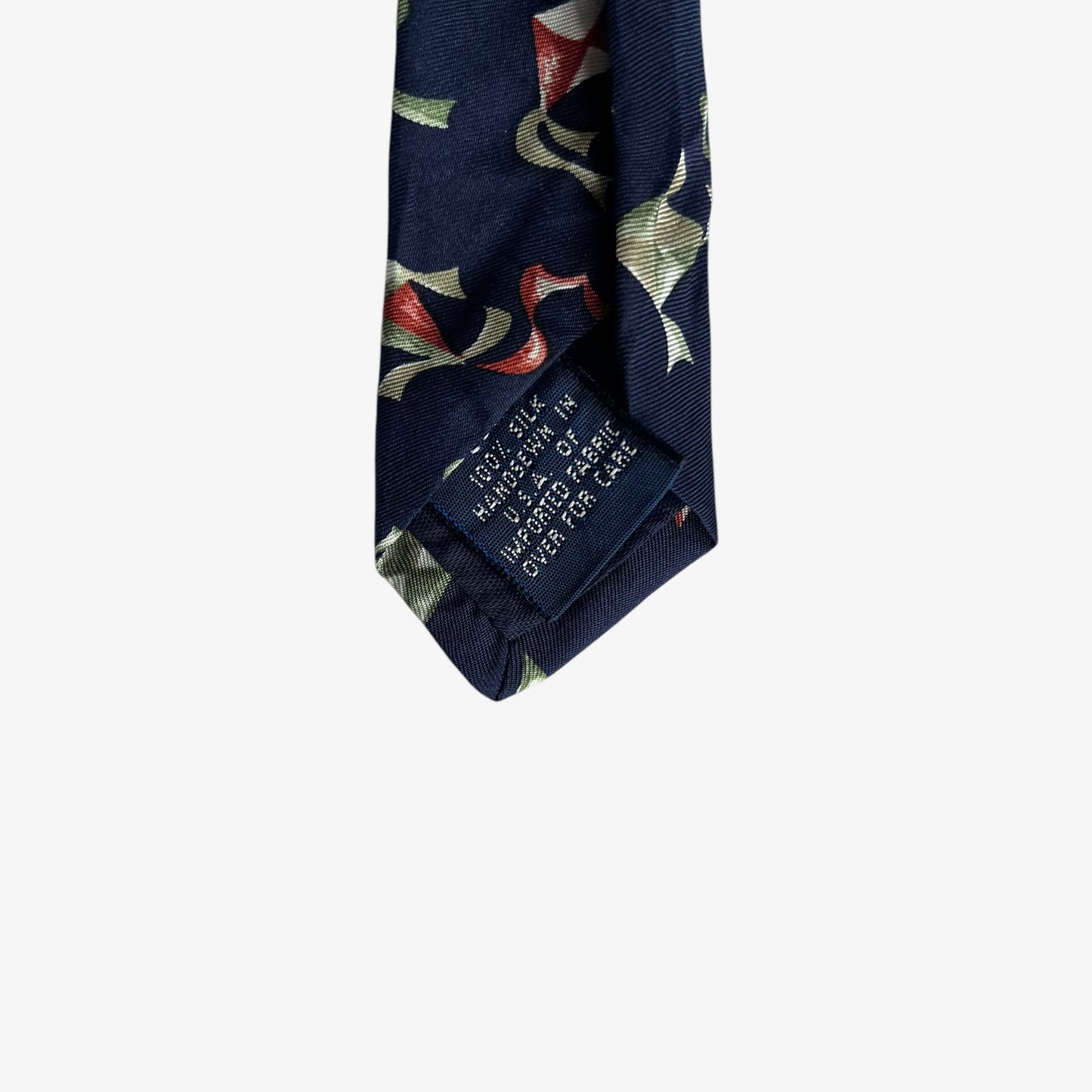 Vintage 90s Lands End Flying Kite Geometric Print Navy Silk Tie Made In USA - Casspios Dream