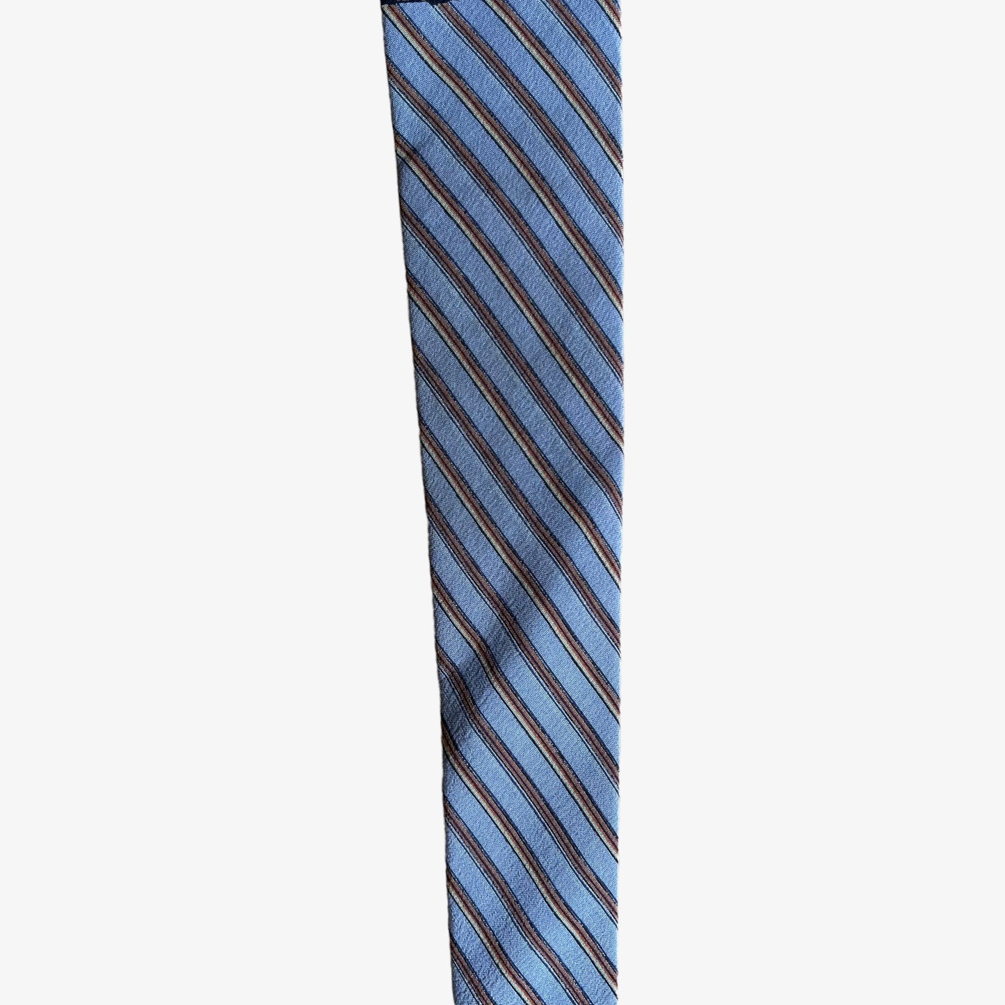 Contrasting striped design on vintage 90s Lanvin Paris geometric paisley print silk tie.