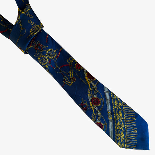 Vintage 90s Lanvin Royal Chain Print Blue Silk Tie