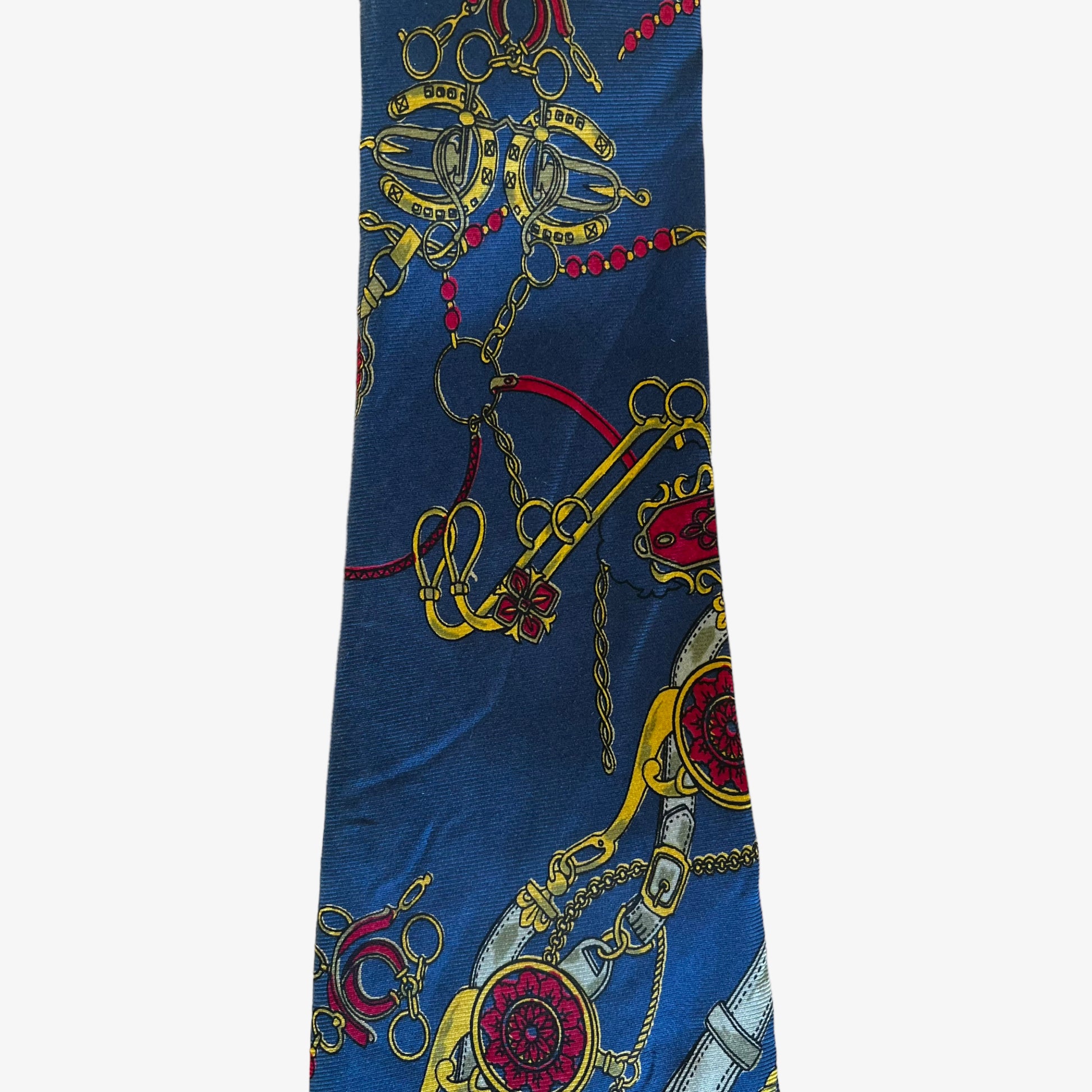 Vintage 90s Lanvin Royal Chain Print Blue Silk Tie Paris