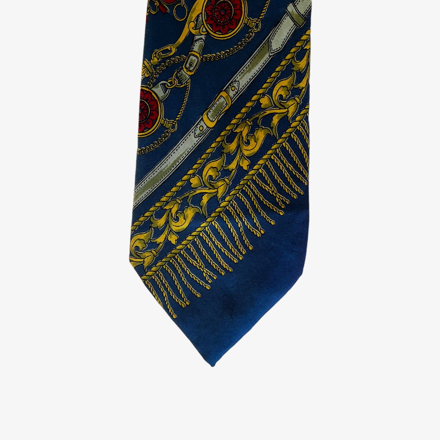 Vintage 90s Lanvin Royal Chain Print Blue Silk Tie Studio