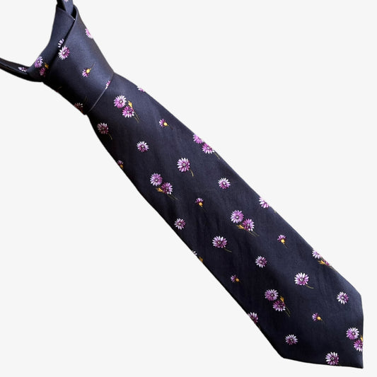 Vintage 90s Lanvin pink floral print silk tie.