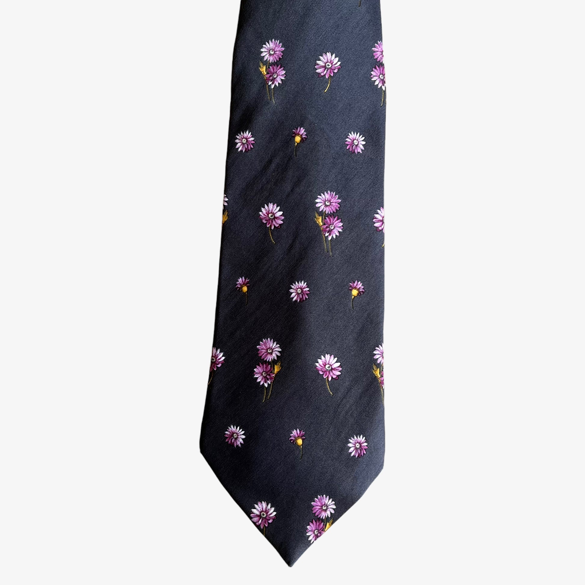 Geometric pattern of vintage 90s Lanvin pink floral print silk tie.
