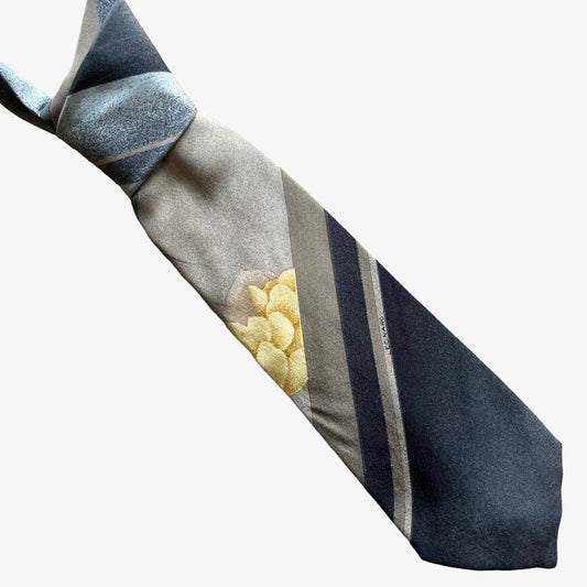 Vintage 90s Leonard striped abstract floral print silk tie.