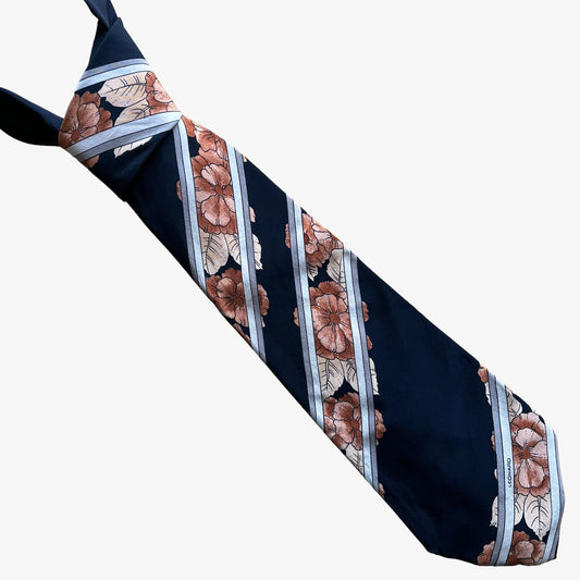 Vintage 90s Leonard striped floral print silk tie.