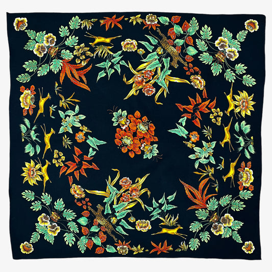 Vintage 90s Leopard And Gazelle Floral Print Cotton Scarf - Casspios Dream
