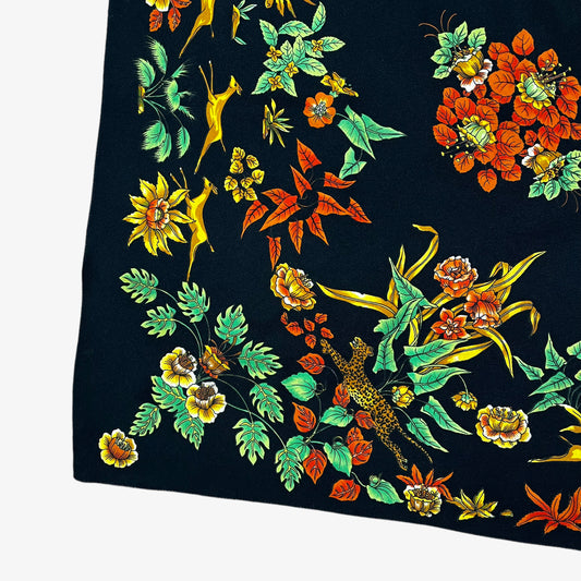Vintage 90s Leopard And Gazelle Floral Print Cotton Scarf Nature - Casspios Dream