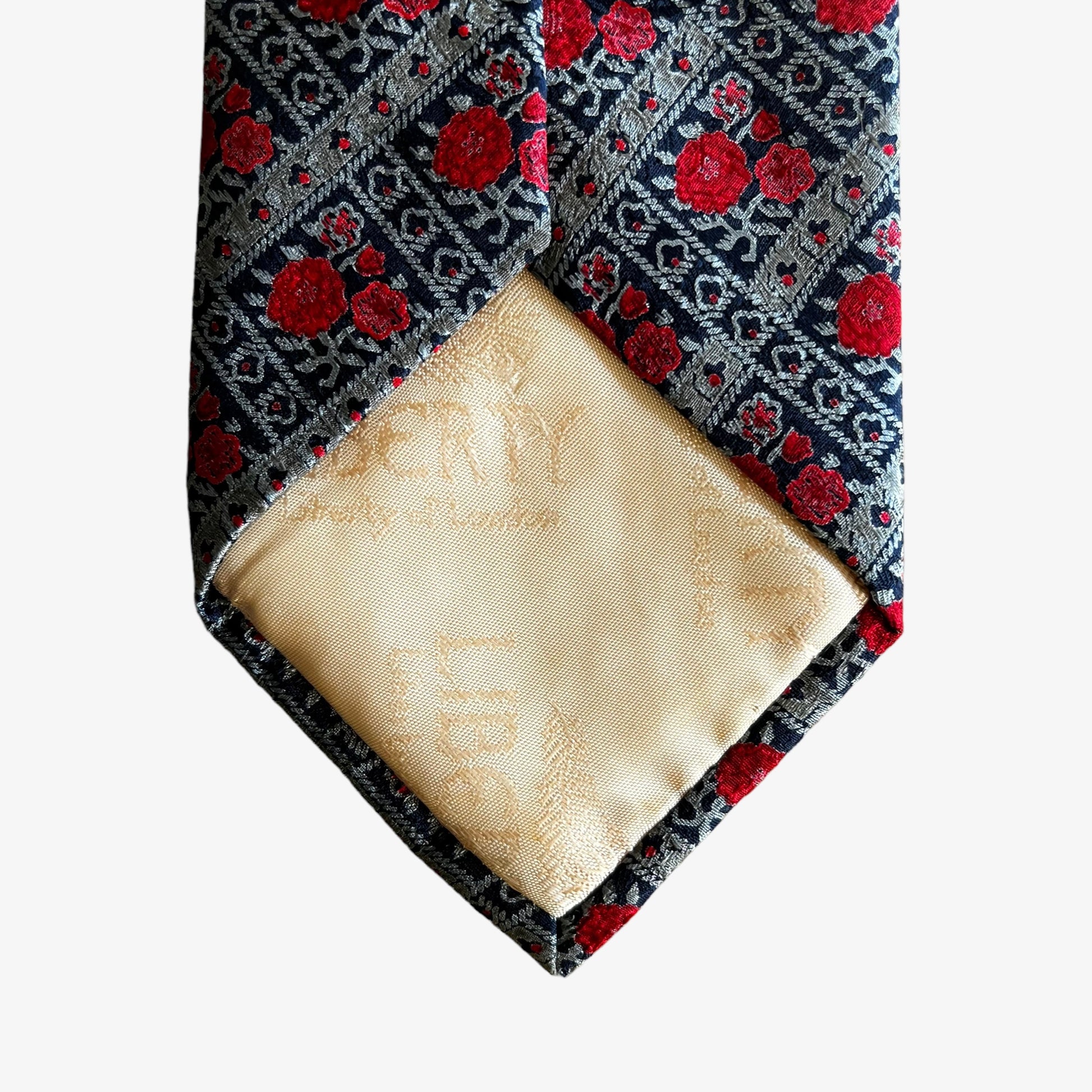 Back of vintage 90s Liberty of London floral print silk tie.