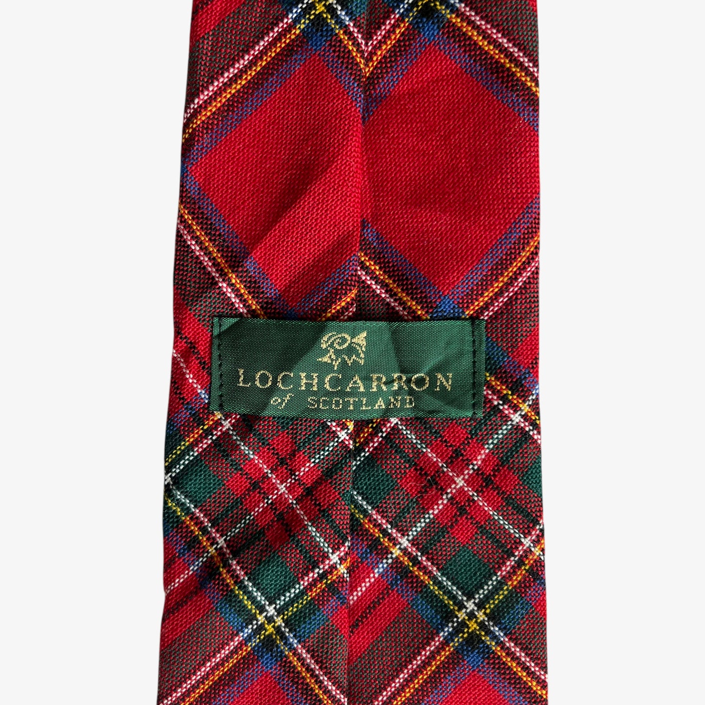 Vintage 90s Lochcarron Of Scotland Red Tartan Print Wool Tie Label - Casspios Dream