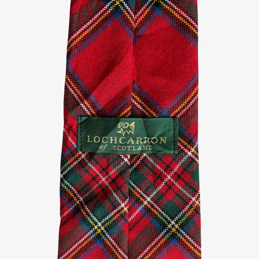 Vintage 90s Lochcarron Of Scotland Red Tartan Print Wool Tie Label - Casspios Dream