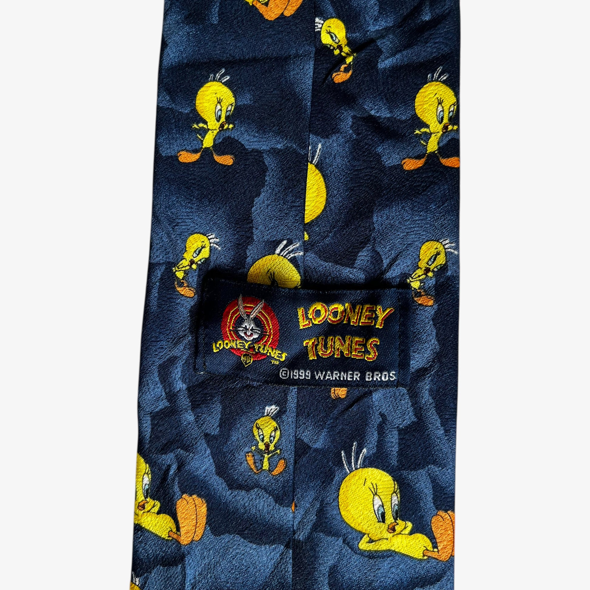 Vintage 90s Looney Tunes 1999 Geometric Tweety Bird Print Navy Tie Label - Casspios Dream