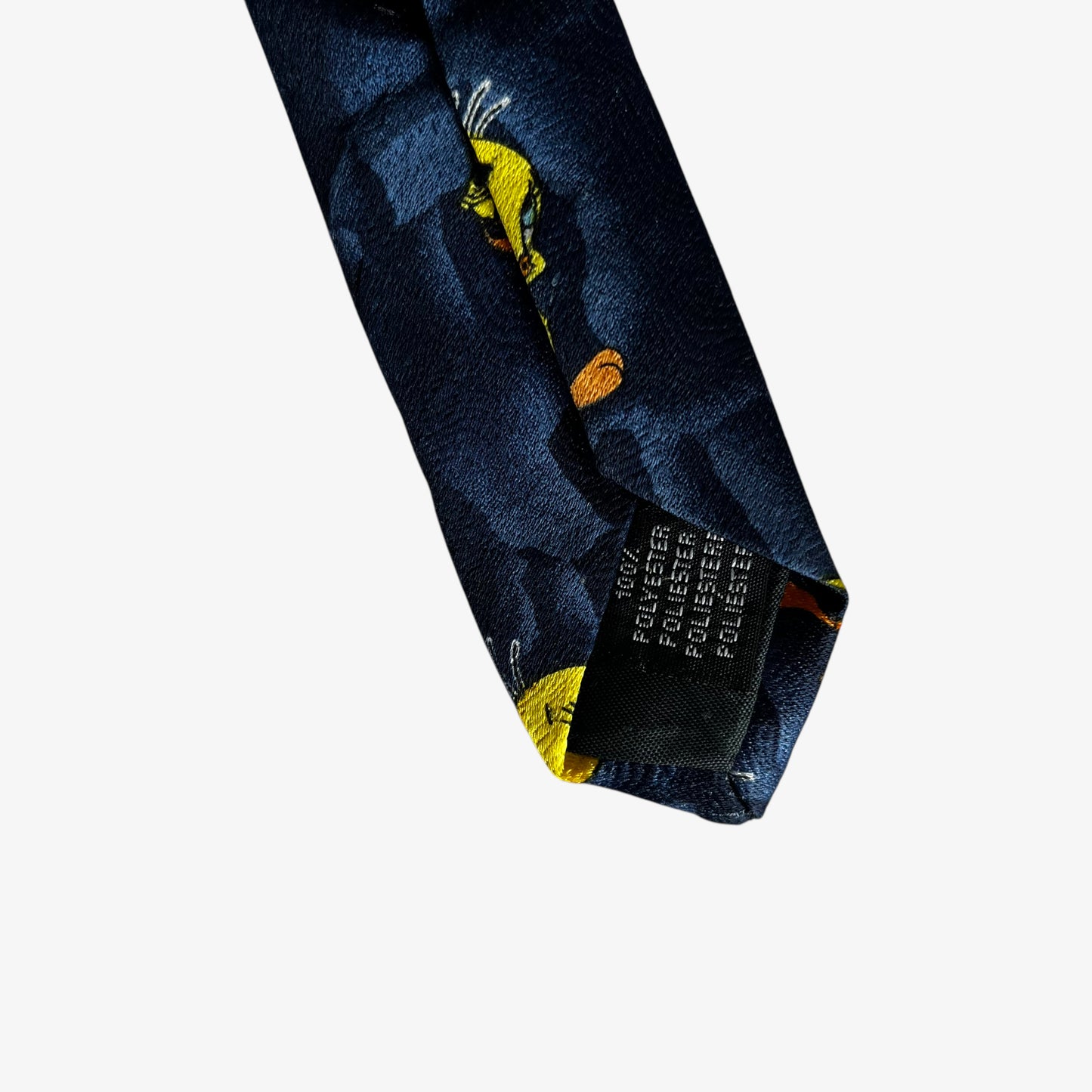 Vintage 90s Looney Tunes 1999 Geometric Tweety Bird Print Navy Tie Material - Casspios Dream