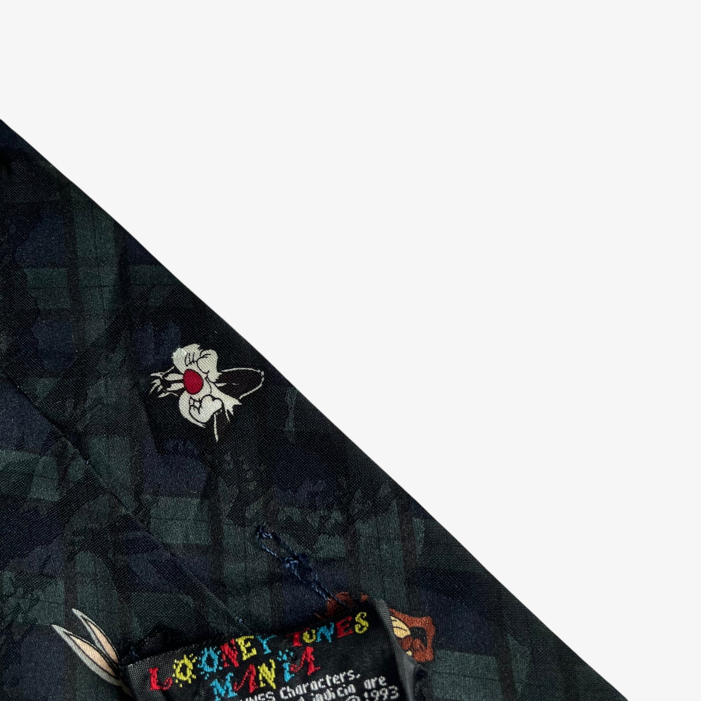 Vintage 90s Looney Tunes Mania 1993 Geometric And Tartan Print Polyester Tie Loose - Casspios Dream