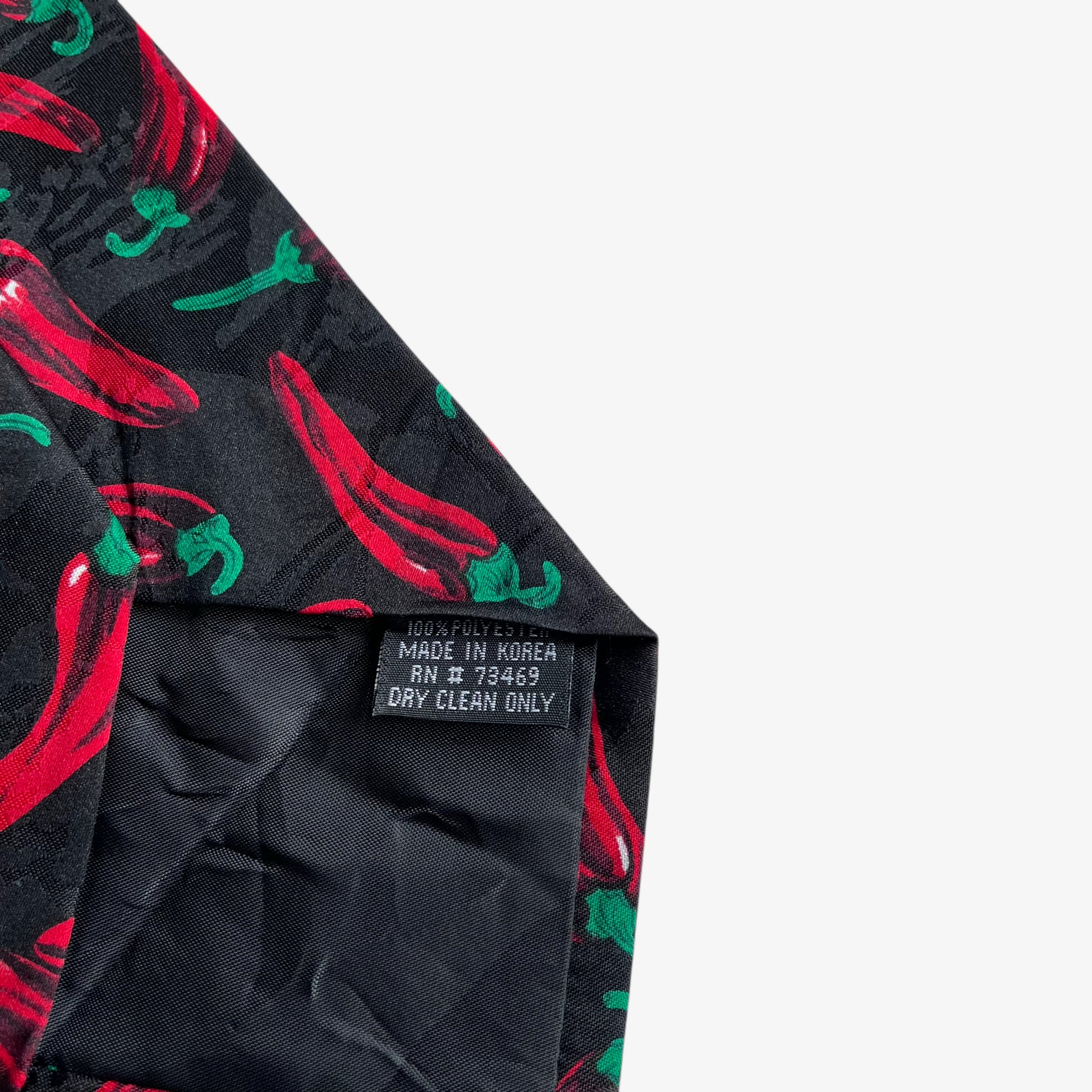 Vintage 90s Looney Tunes Mania 1996 Chilli Pepper Print Black Polyester Tie Tag - Casspios Dream