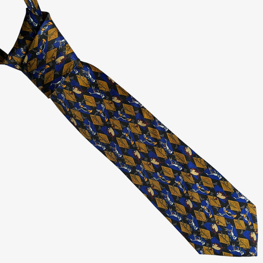 Vintage 90s Looney Tunes Mania 1999 Bugs Bunny Daffy Duck And Tasmanian Devil Print Polyester Tie - Casspios Dream