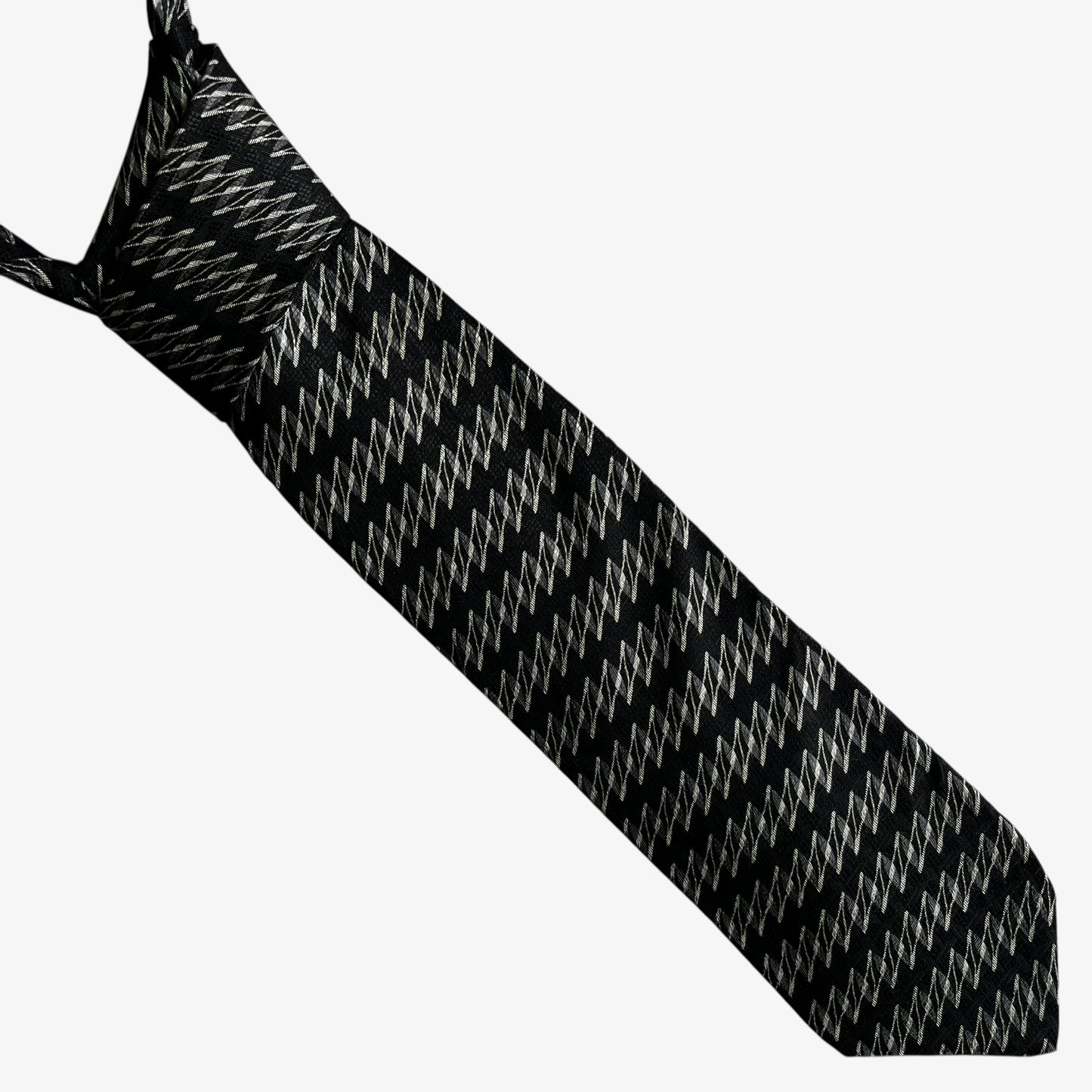 Vintage 90s Louis Feraud White Abstract Striped Black Silk Tie - Casspios Dream