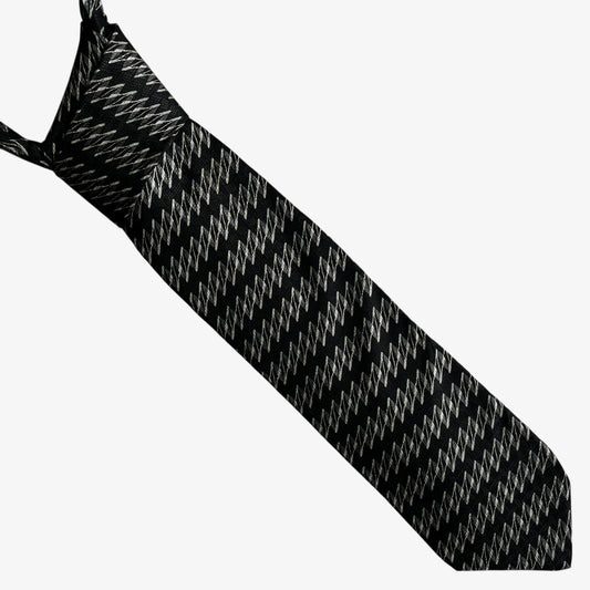 Vintage 90s Louis Feraud White Abstract Striped Black Silk Tie - Casspios Dream