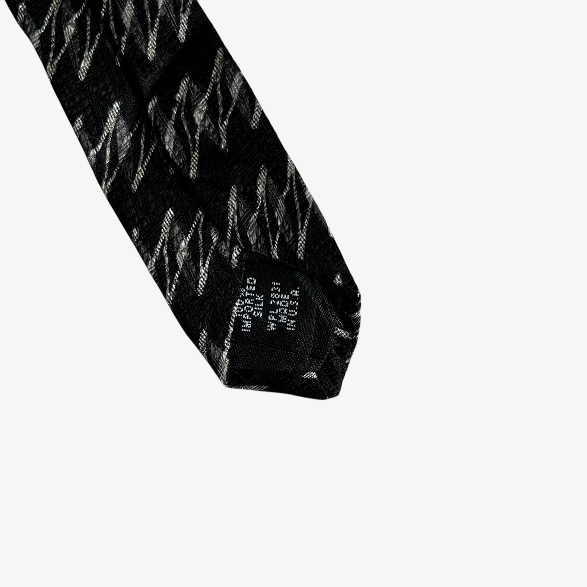 Vintage 90s Louis Feraud White Abstract Striped Black Silk Tie Made In USA - Casspios Dream