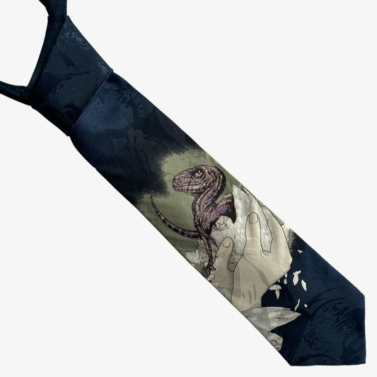 Vintage 90s MBP Jurassic Park Velociraptor Hatchling Print Tie - Casspios Dream