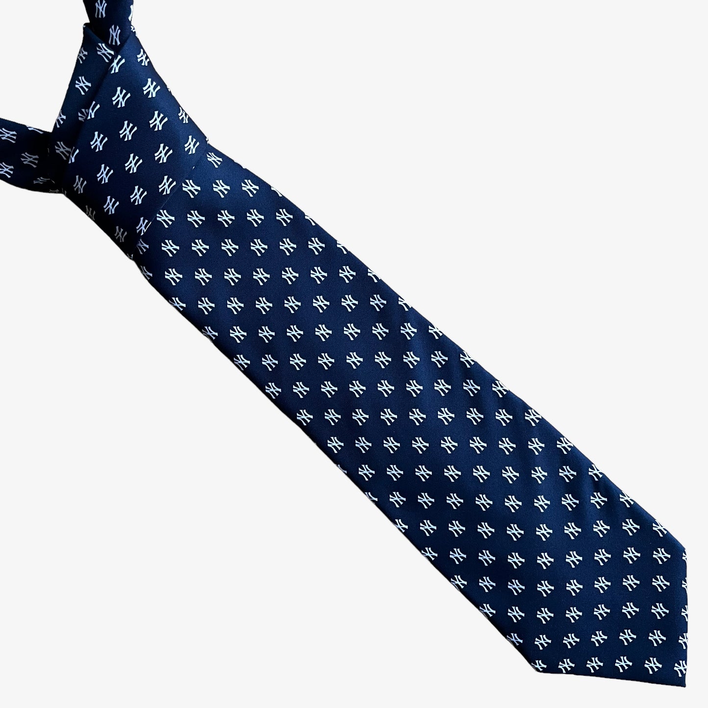 Vintage 90s MLB New York Yankees All Over Logo Print Navy Polyester Tie - Casspios Dream