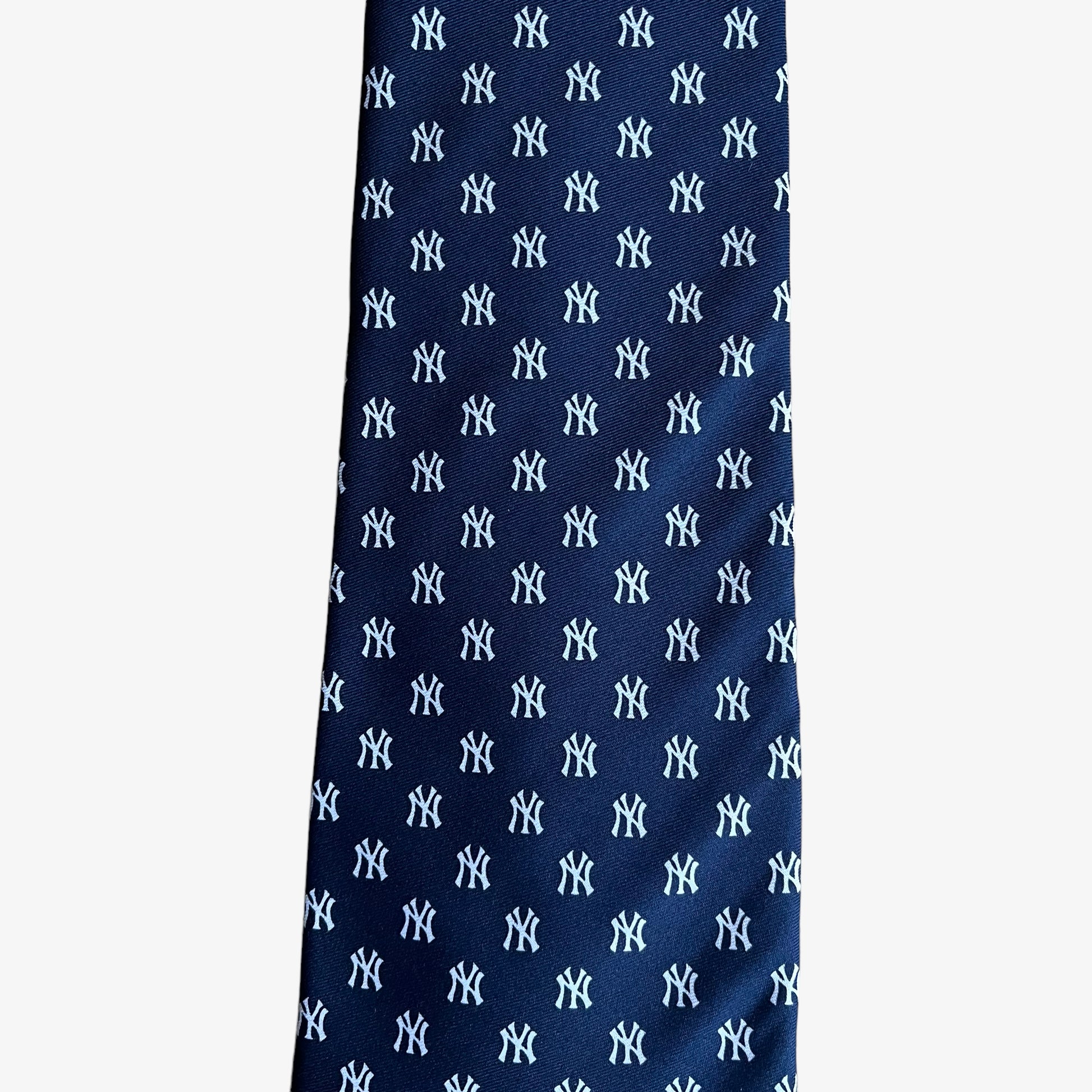 Vintage 90s MLB New York Yankees All Over Logo Print Navy Polyester Tie NY Motif - Casspios Dream
