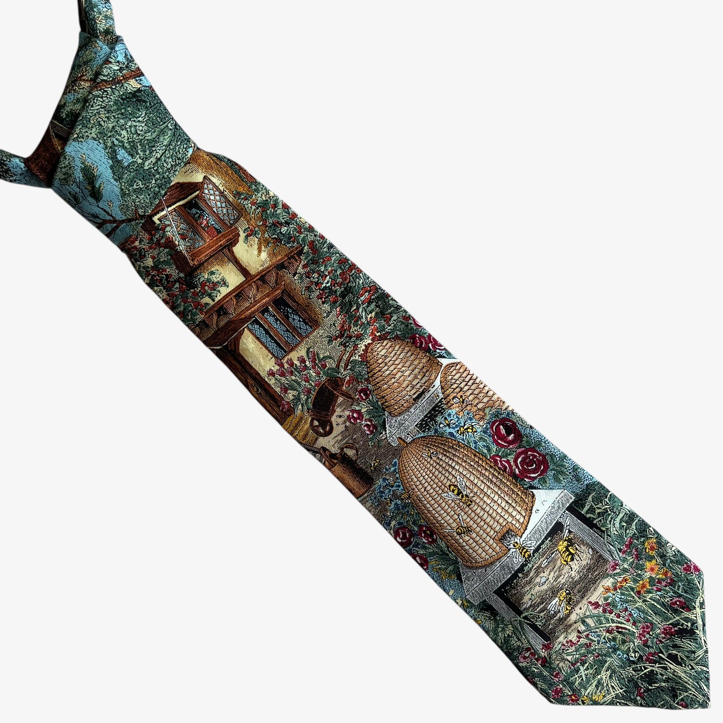 Vintage 90s Max Raab Tango Cottage Bee Garden Print Tie - Casspios Dream