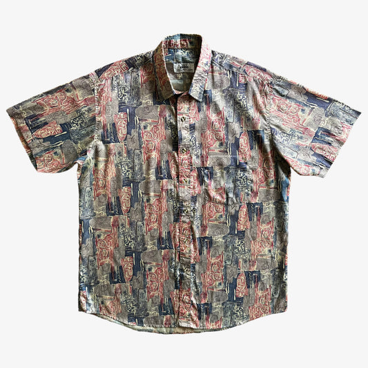 Vintage 90s Mens A And V 2000 Abstract Print Short Sleeve Silk Shirt - Casspios Dream