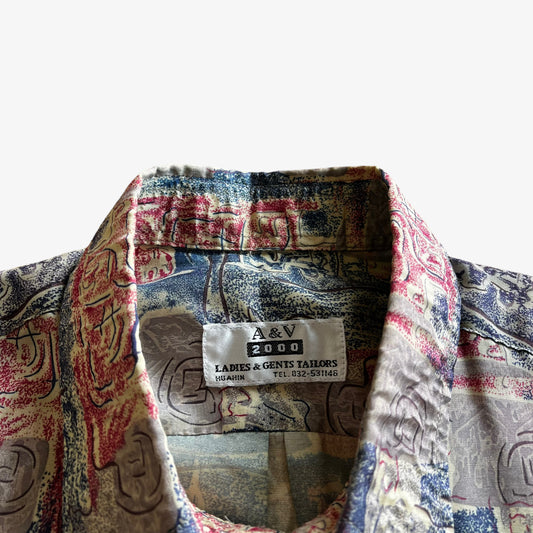 Vintage 90s Mens A And V 2000 Abstract Print Short Sleeve Silk Shirt Label - Casspios Dream