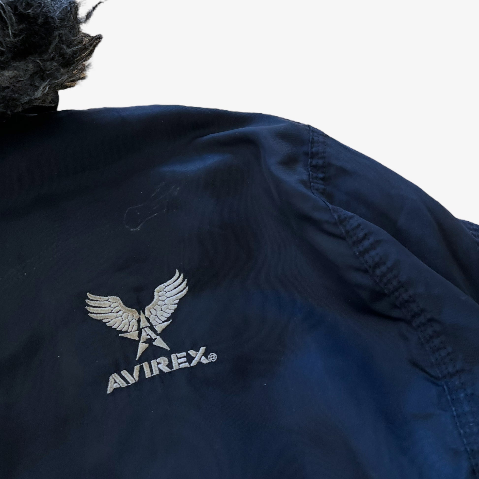 Vintage 90s Men's AVIREX Reversible Fleece Bomber Jacket With Fur Hood Wear - Casspios Dream