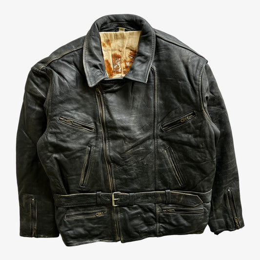 Vintage 90s Mens American Eagle Embossed Black Leather Pilot Jacket Marked Interior - Casspios Dream