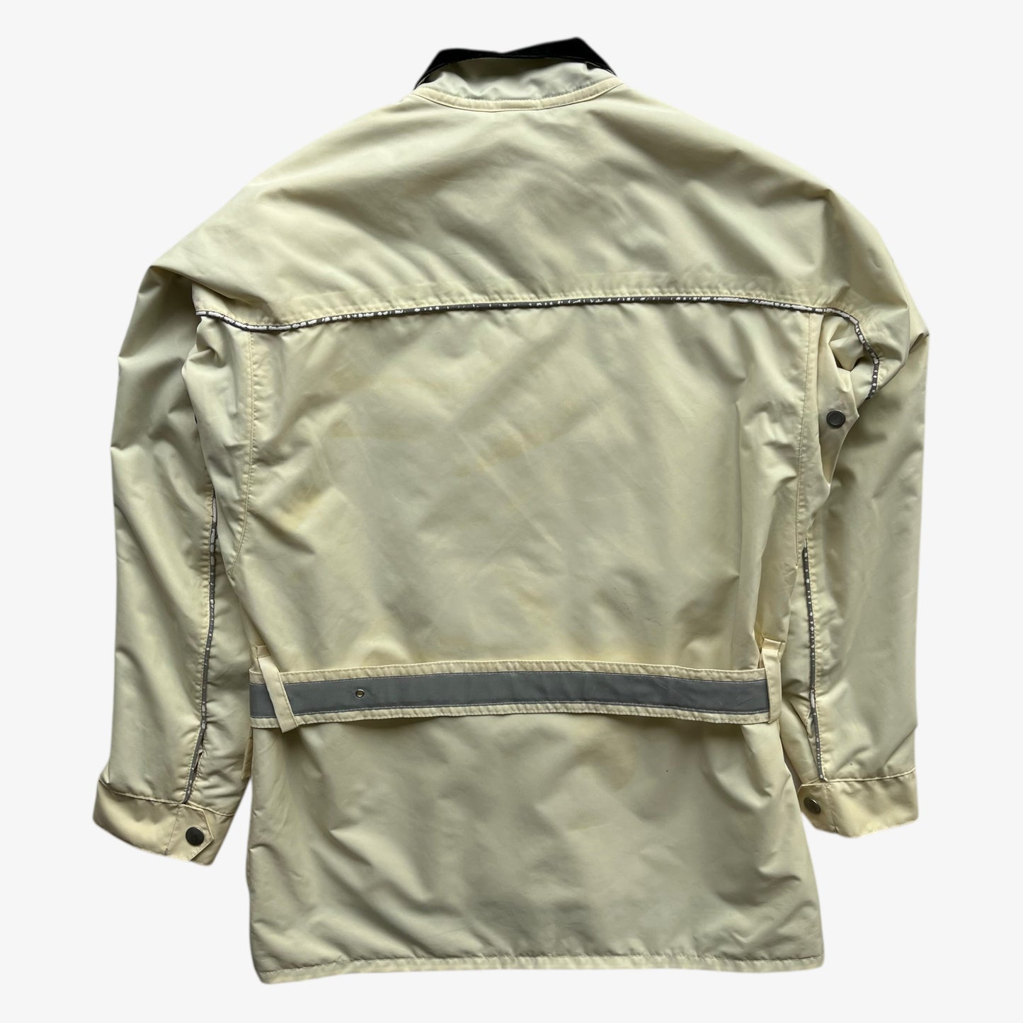 Back of vintage 90s men's Belstaff tourmaster 500 cream biker jacket.