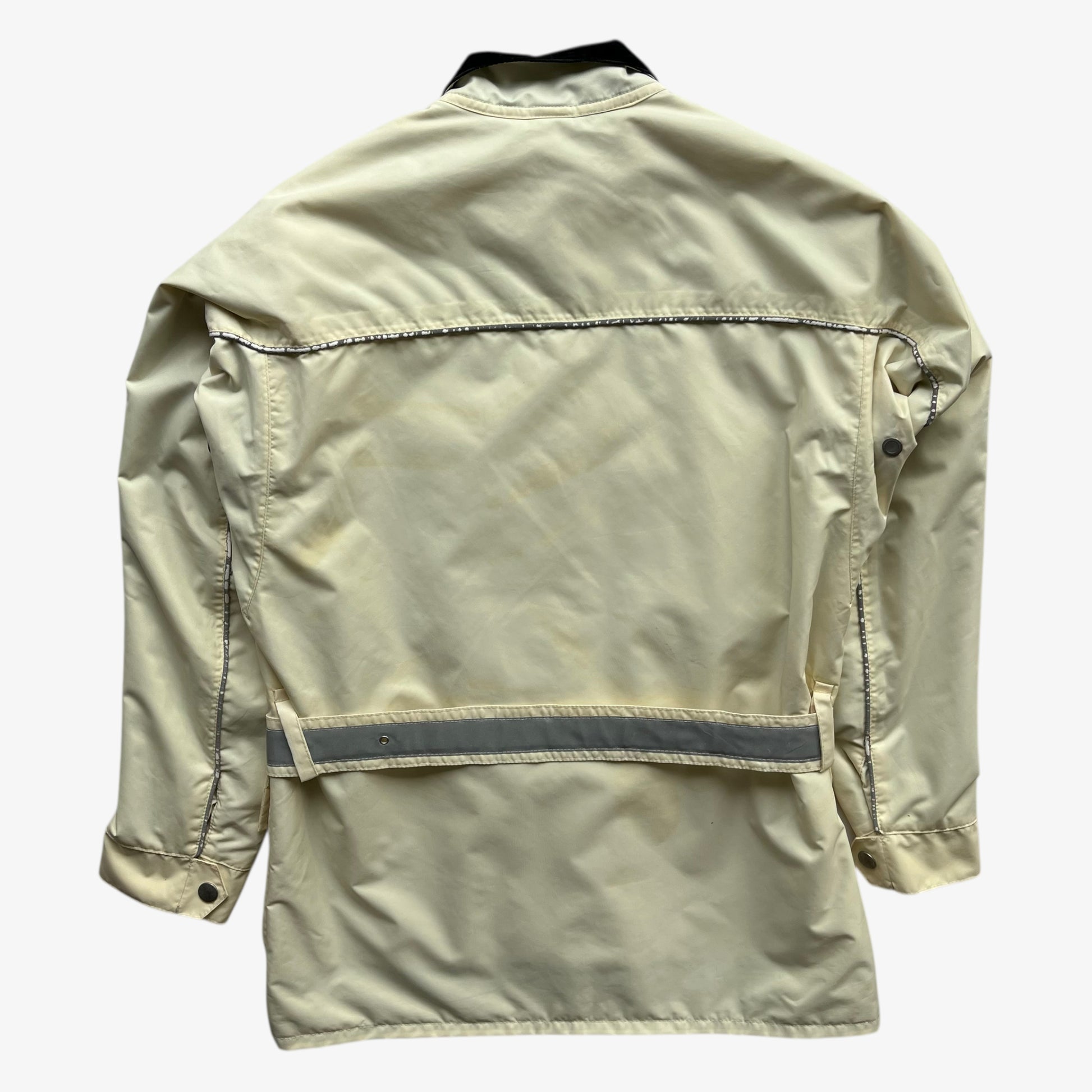 Back of vintage 90s men's Belstaff tourmaster 500 cream biker jacket.