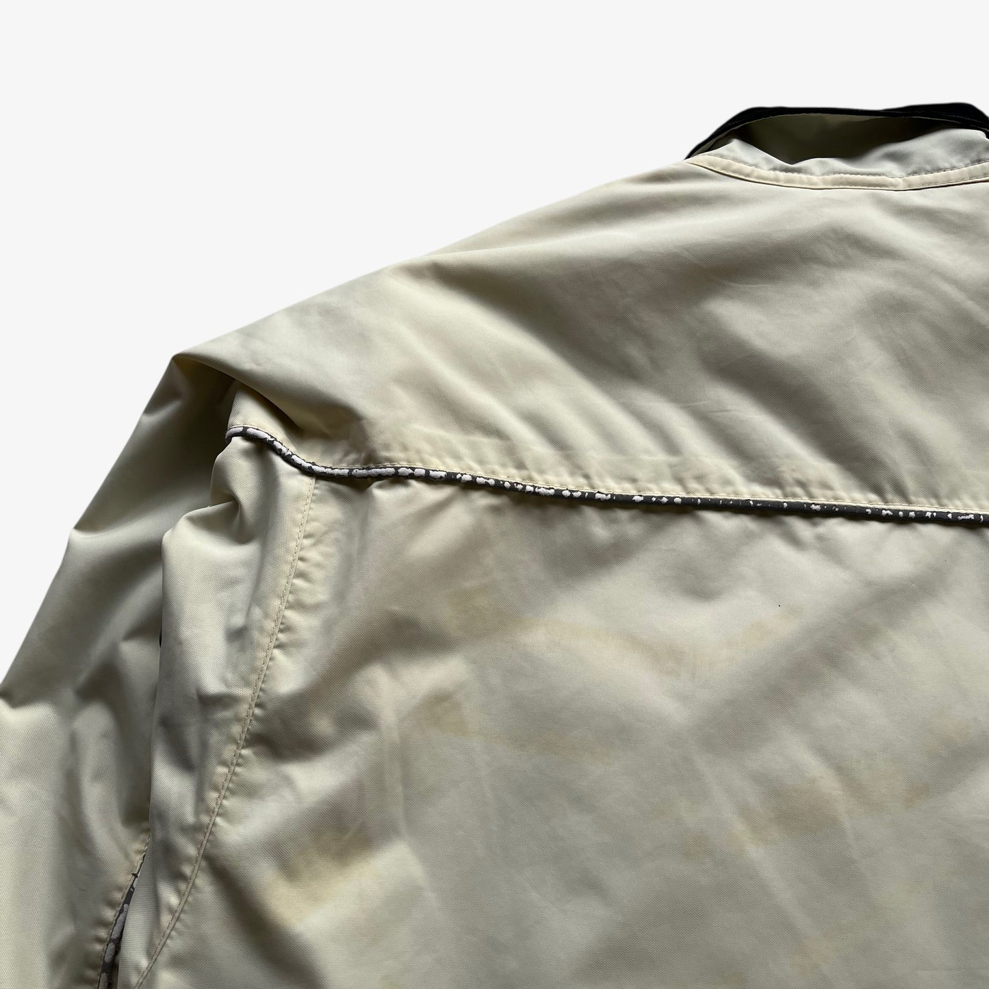 Patina of vintage 90s men's Belstaff tourmaster 500 cream biker jacket.