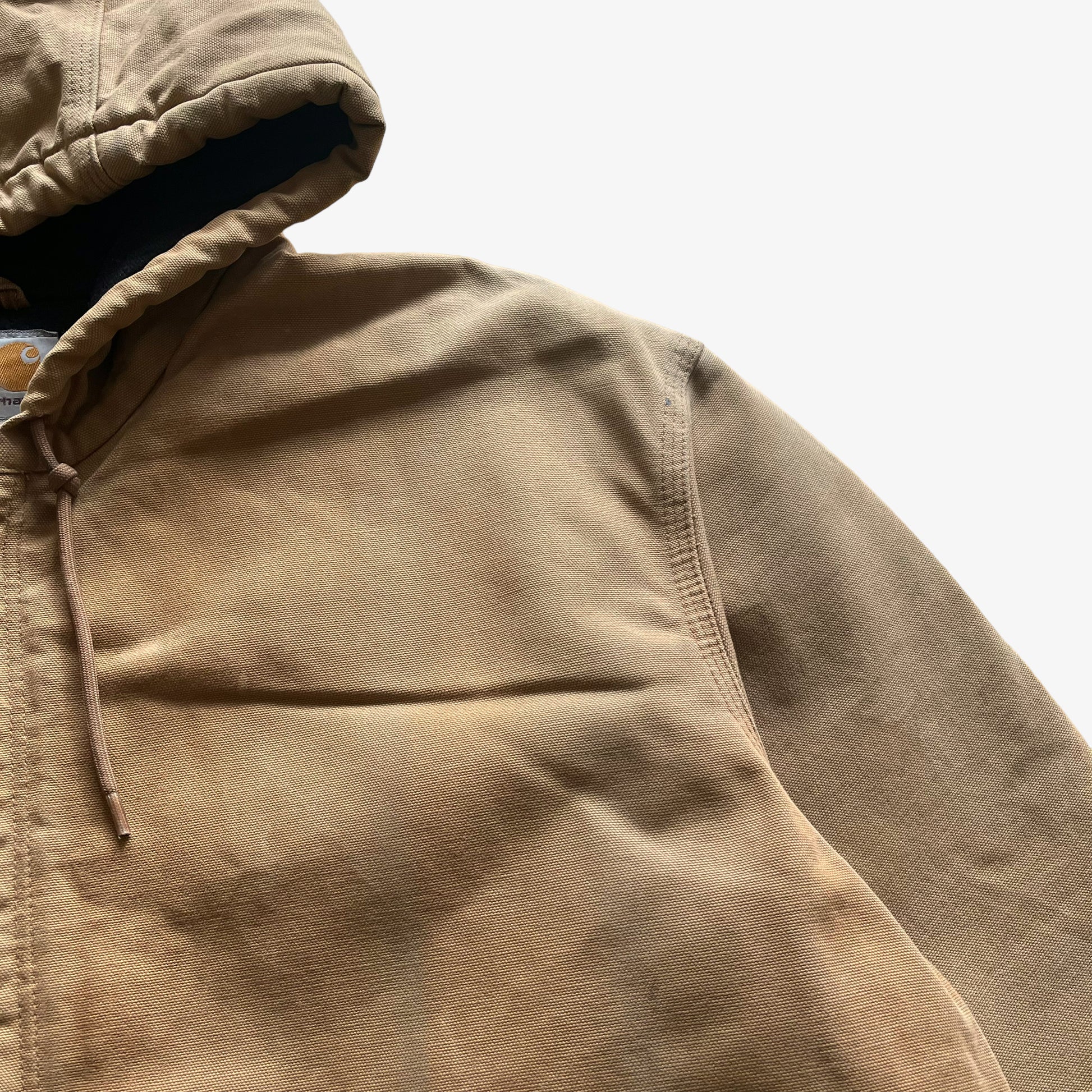 Vintage 90s Mens Carhartt Beige Hooded Workwear Jacket Chest - Casspios Dream
