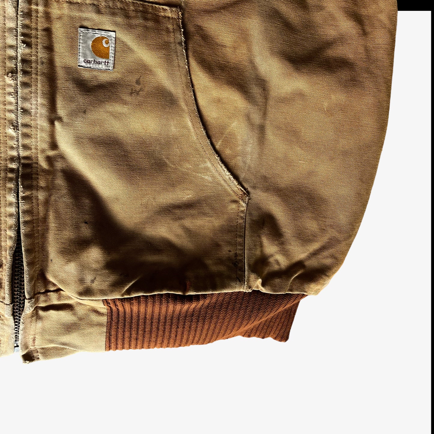Vintage 90s Mens Carhartt Beige Hooded Workwear Jacket Logo - Casspios Dream