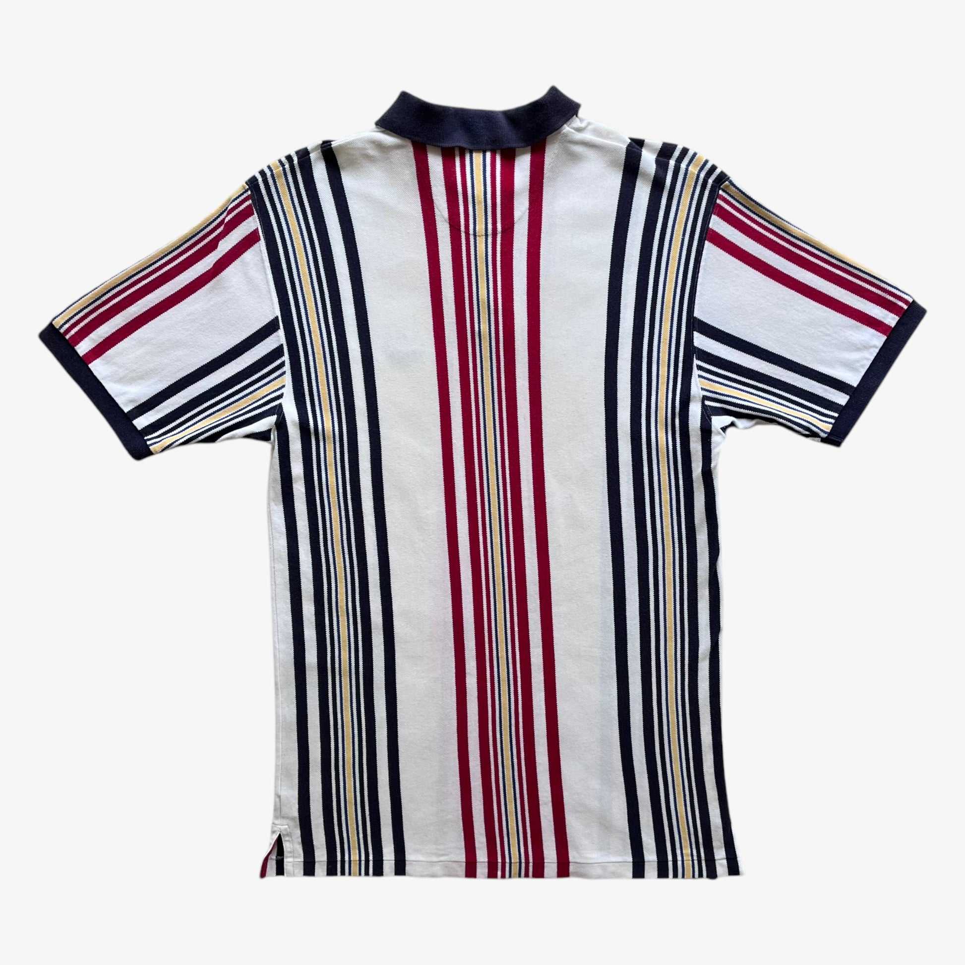 Vintage 90s Mens Chaps Ralph Lauren Colourful Striped Polo Shirt Back - Casspios Dream