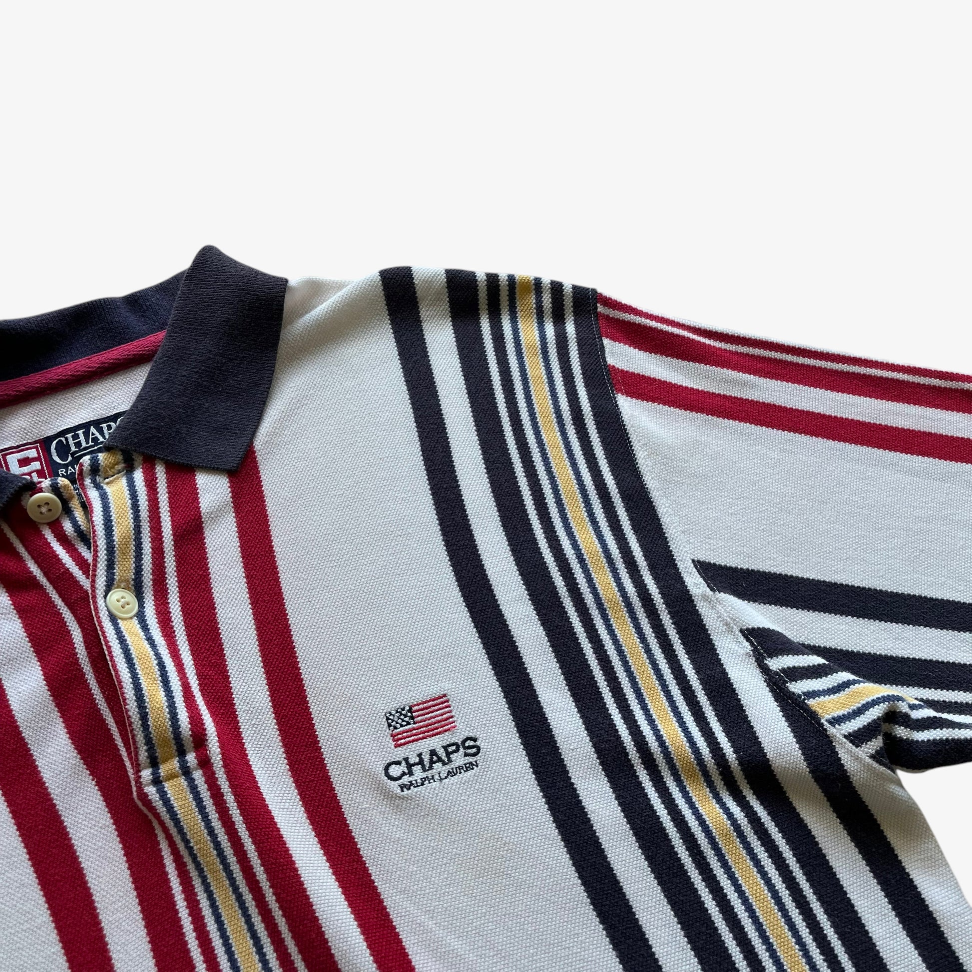 Vintage 90s Mens Chaps Ralph Lauren Colourful Striped Polo Shirt Logo - Casspios Dream