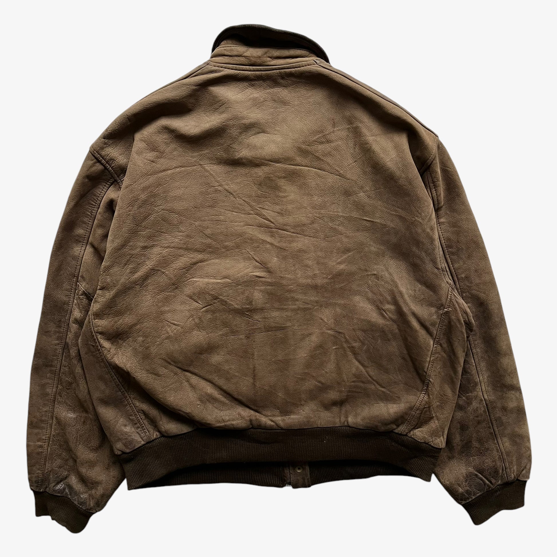 Vintage 90s Mens Chevignon Brown Leather Pilot Jacket Back - Casspios Dream