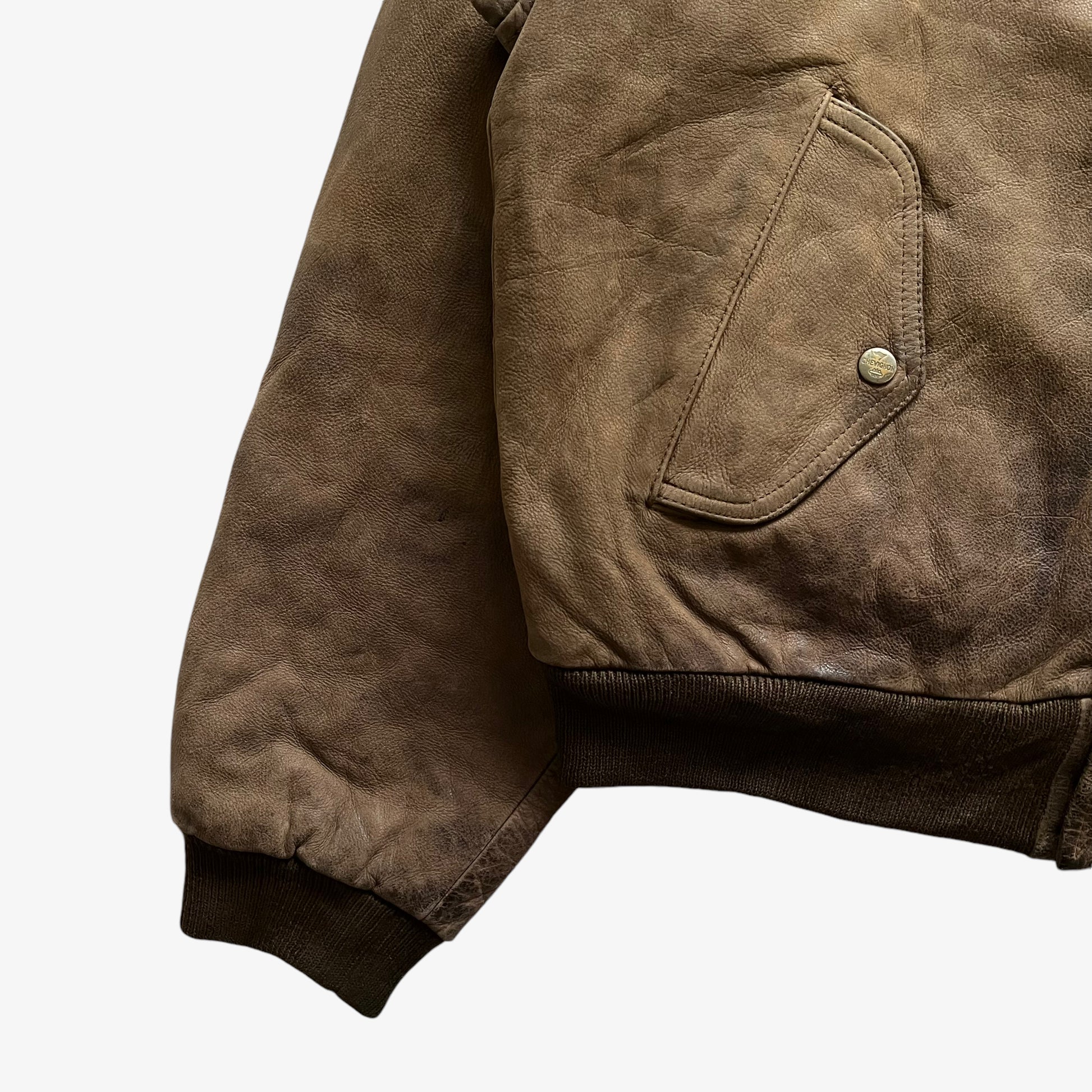 Vintage 90s Mens Chevignon Brown Leather Pilot Jacket Sleeves - Casspios Dream