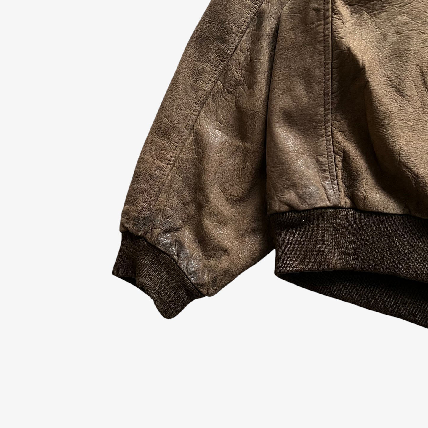 Vintage 90s Mens Chevignon Brown Leather Pilot Jacket Wear - Casspios Dream